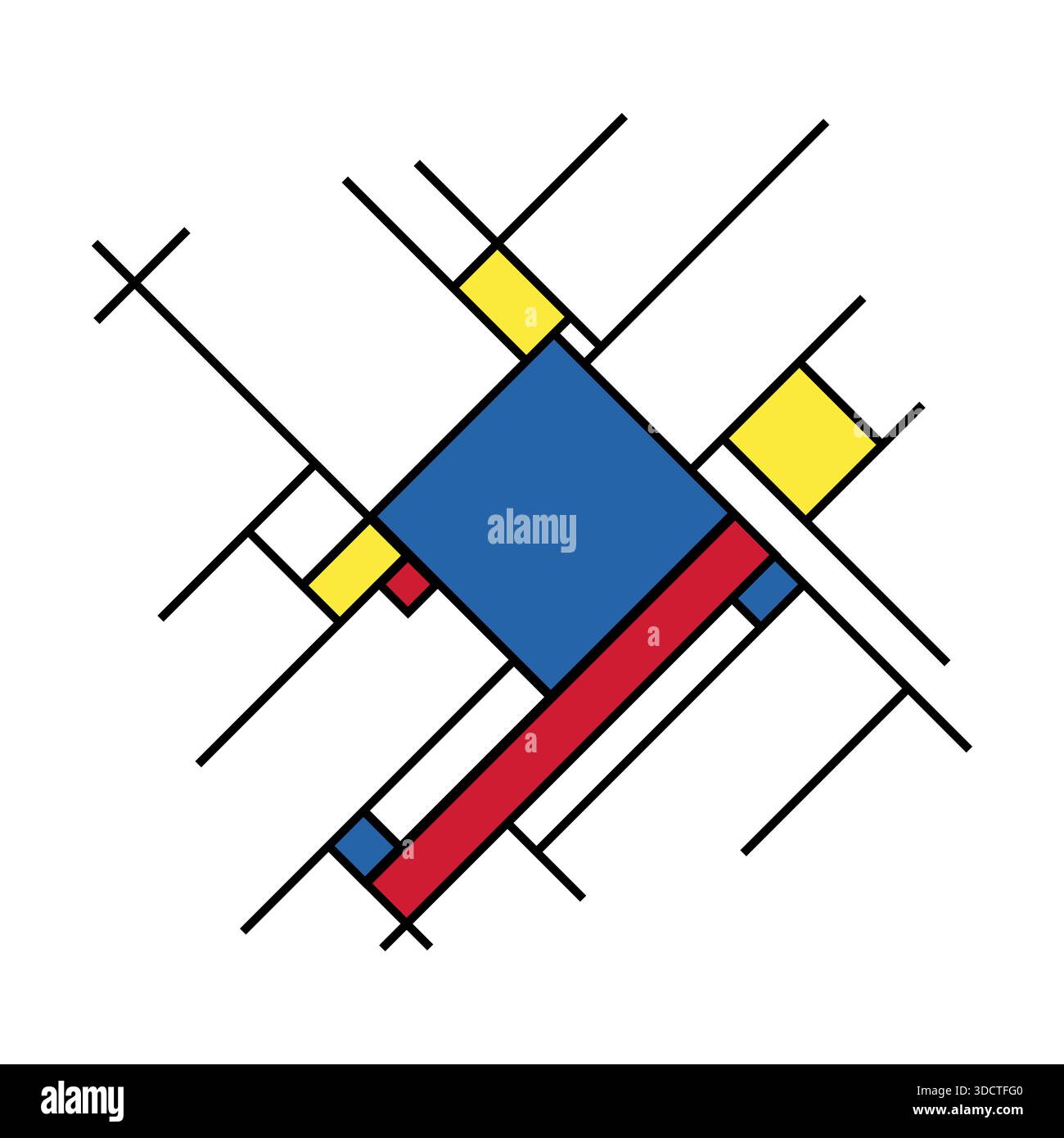 Abstraction géométrique dans le style néoplastique avec des éléments rouges, jaunes et bleus Banque D'Images