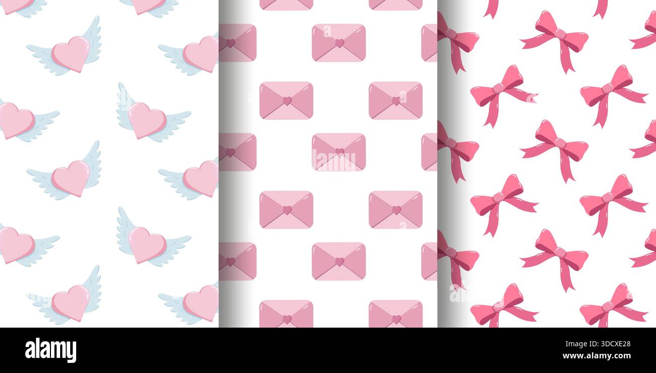 Valentine Patterns Winged Hearts, enveloppes, arcs Illustration de Vecteur