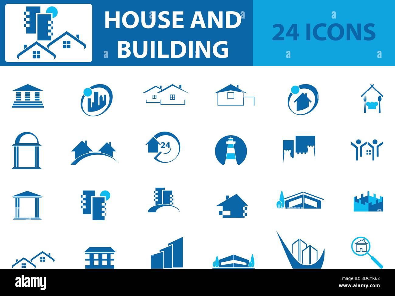 Icônes de maison et de bâtiment, icônes de maison, icônes de bâtiment, collection d'icônes, ensemble d'icônes Illustration de Vecteur
