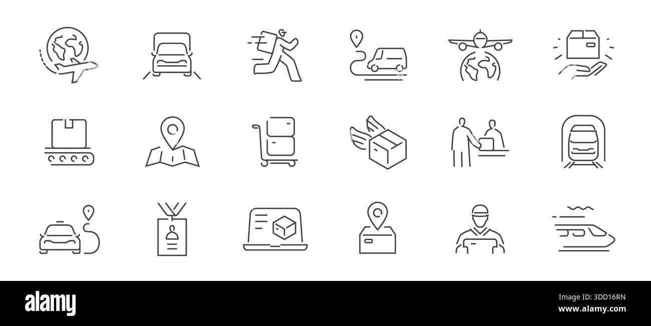 Ensemble d'icônes de service de livraison en ligne. Expédition rapide, commande de suivi de la collection de symboles linéaires. Concept logistique Illustration de Vecteur