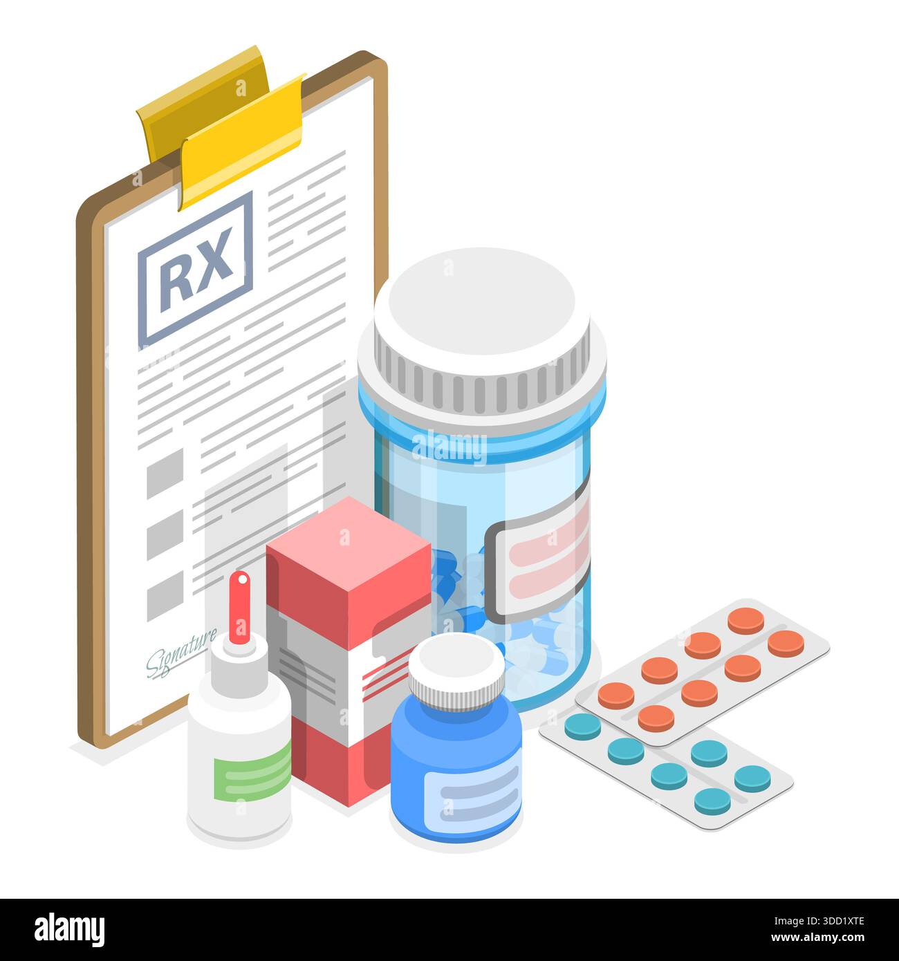 Illustration plate isométrique 3D du traitement de la grippe, de la médecine et des soins de santé. Point 3 Banque D'Images