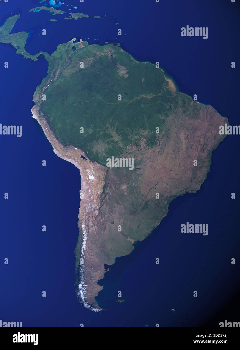 L'Amérique du Sud vue de l'espace. Banque D'Images