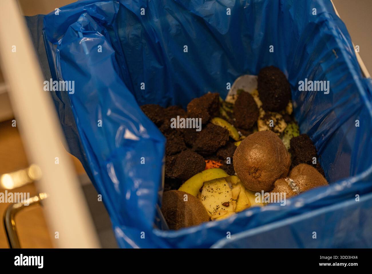 Déchets alimentaires dans le bac de cuisine montrant le compostage ménager et la gestion organique des ordures Banque D'Images