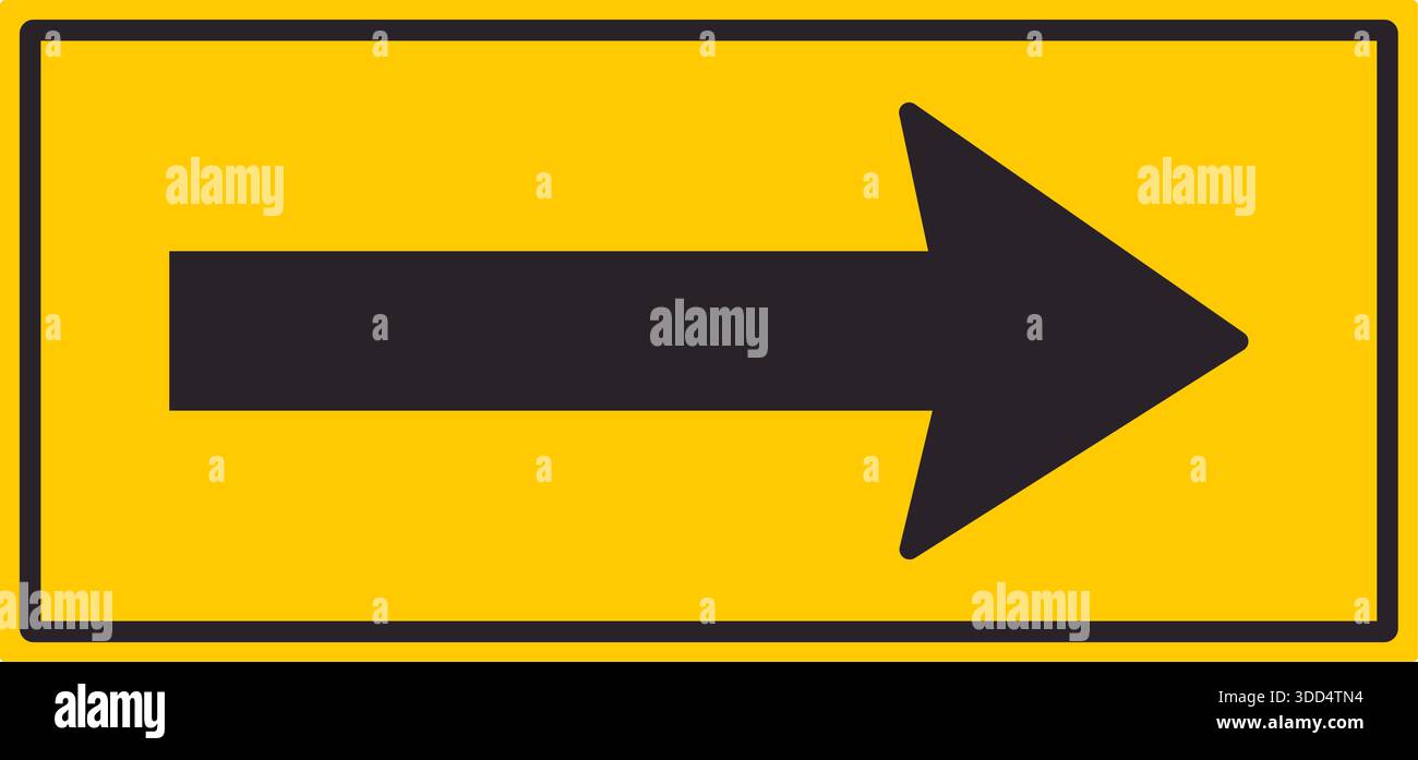 Un panneau de signalisation jaune rectangulaire avec une flèche noire pointant tout droit. Indique que la circulation doit continuer tout droit. Illustration de Vecteur