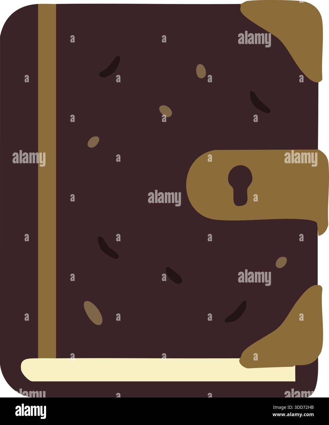 Un journal relié en cuir foncé avec une usure de coin et une sangle agrafée. Illustration de Vecteur