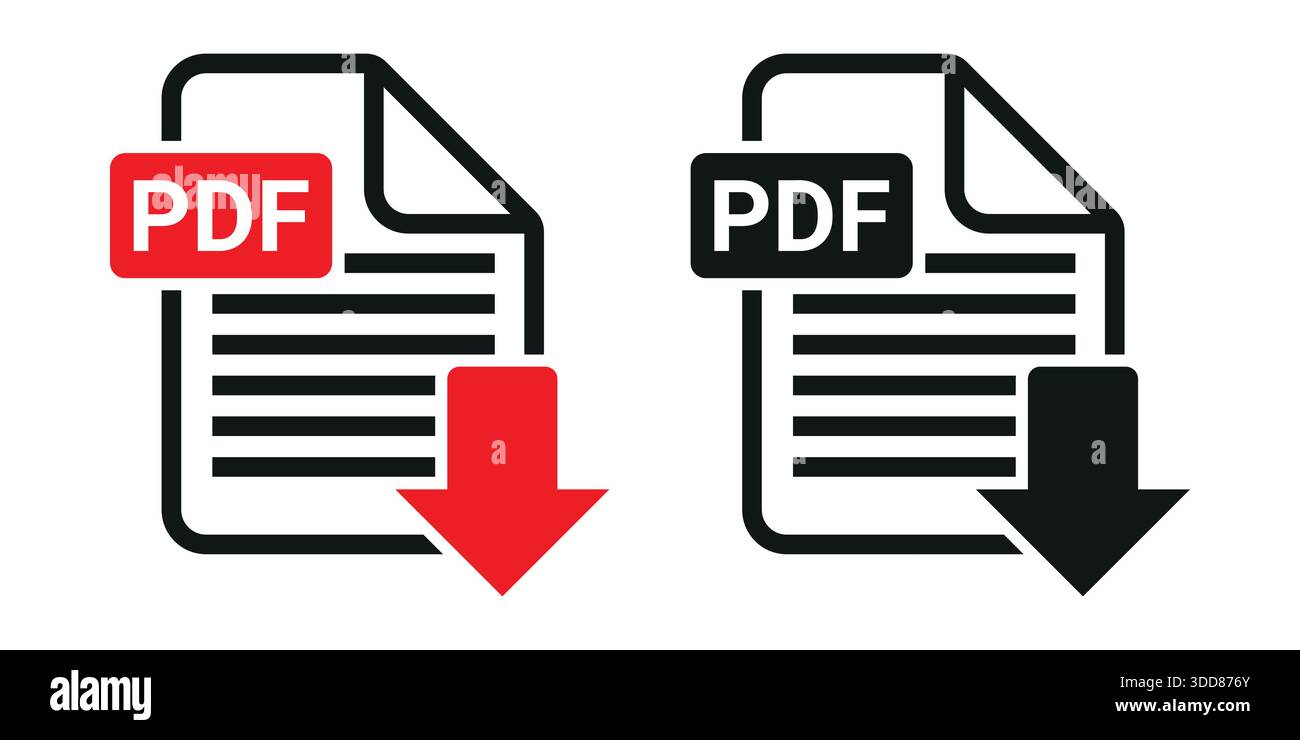 Symboles vectoriels de téléchargement de documents PDF. Symboles de téléchargement de fichier, illustration vectorielle de stock d'icône plate de téléchargement de fichier PDF Illustration de Vecteur