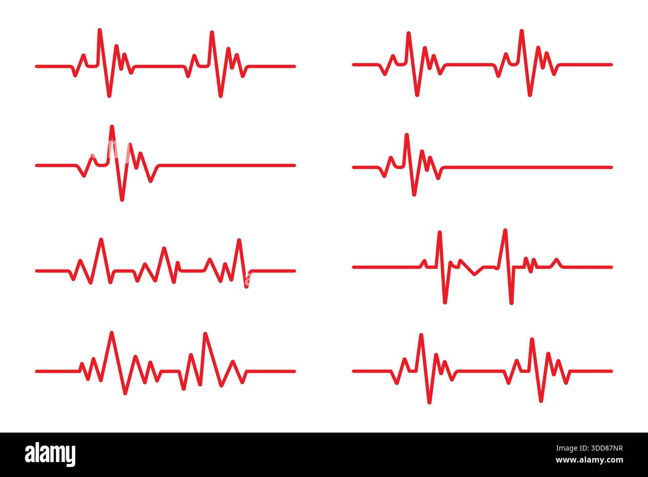 Collection de jeu de rythme cardiaque, électrocardiogramme, ECG - signal ECG, illustration vectorielle de concept de ligne de pouls de battement cardiaque avec trait modifiable Illustration de Vecteur
