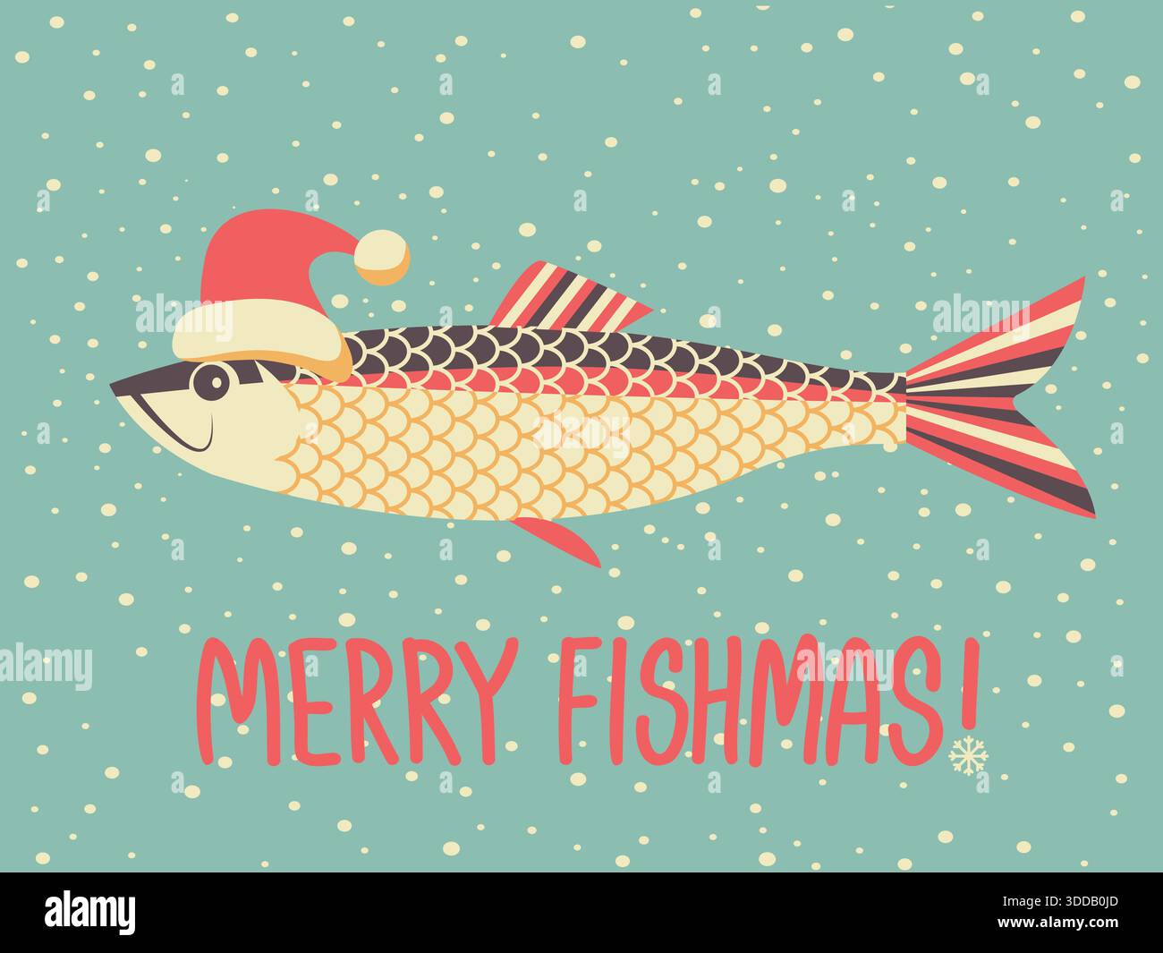 Illustration vectorielle de pêche de Noël. Vecteur symbole de pêche d'hiver illustration dessinée à la main avec texte de vacances Illustration de Vecteur