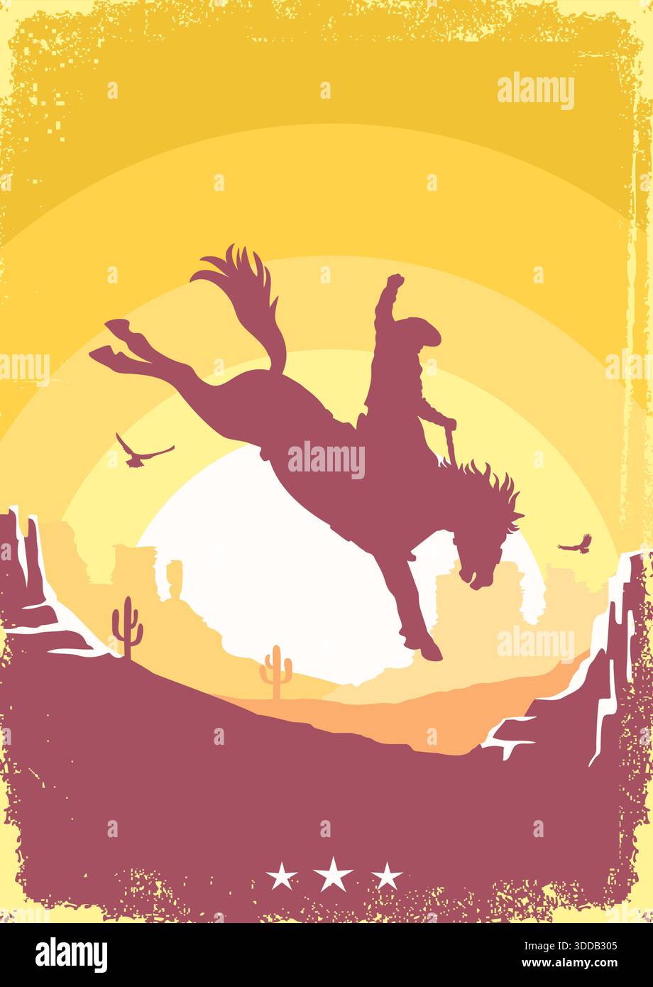 Cowboy équitation cheval vecteur Rodeo américain illustration sur fond vintage. WESTERN traditionnel sport image dessinée à la main pour impression, affiches Illustration de Vecteur