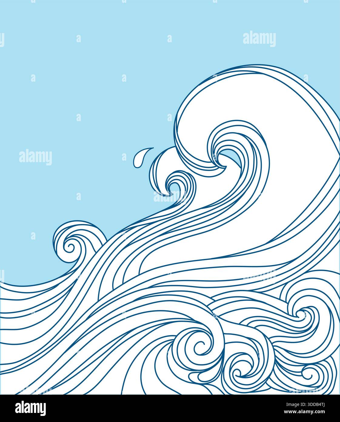 Affiche vintage des vagues de mer sur fond de texture de vieux papier pour l'impression ou la conception. Vecteur de contour de paysage marin abstrait grandes vagues bleues et soleil Illustration de Vecteur