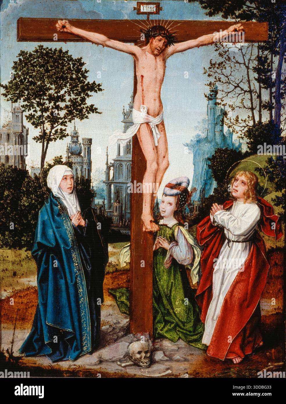 Jan Provoost, Crucifixion du Christ, peinture à l'huile sur panneau, 1510-1515 Banque D'Images