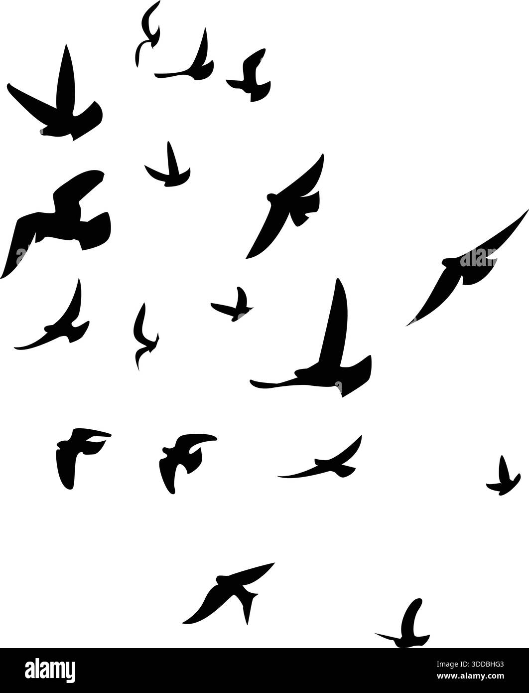 Conception vectorielle de floc de silhouette d'oiseaux volants Illustration de Vecteur