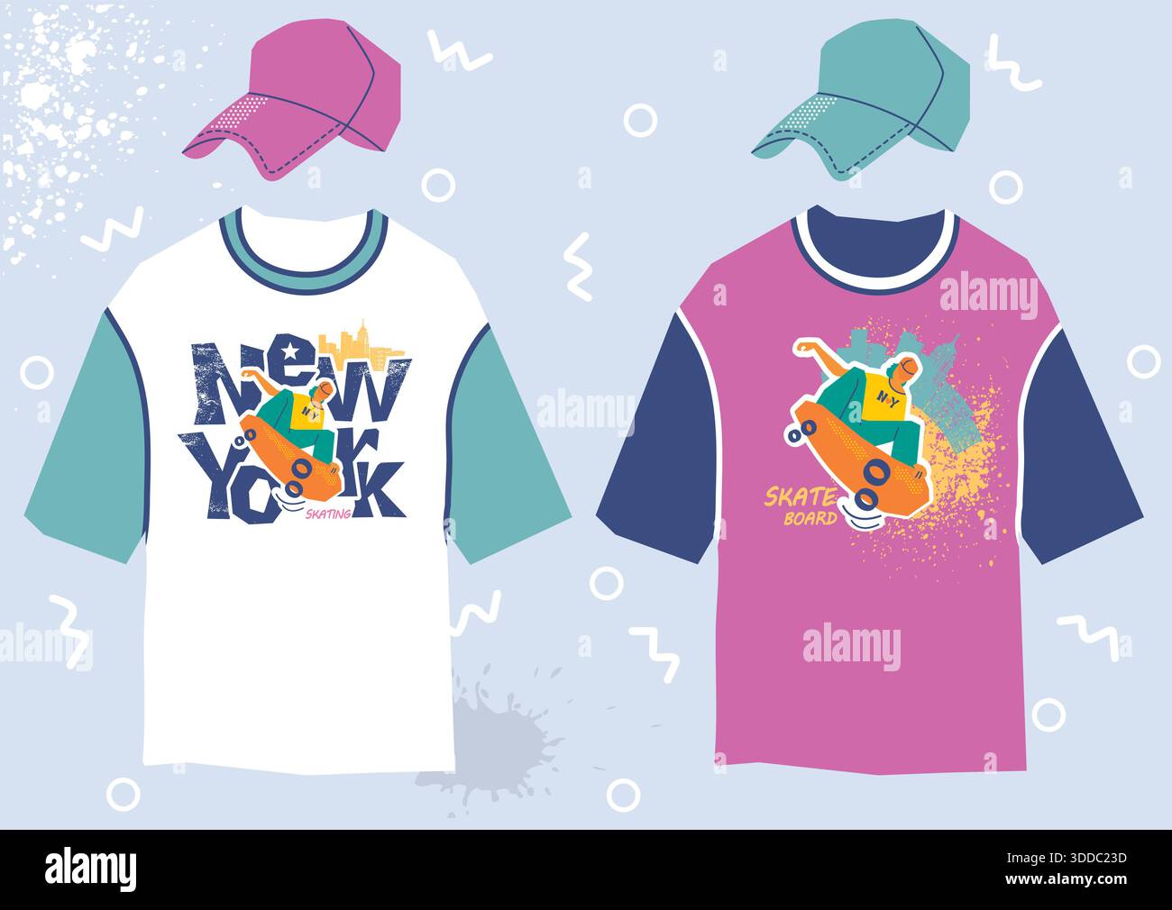 Urban t-shirt skateboard design New York avec illustration imprimable skater. Vêtements de mode de tshirt de couleur vectorielle pour les patineurs mignons avec style de rue Ty Illustration de Vecteur