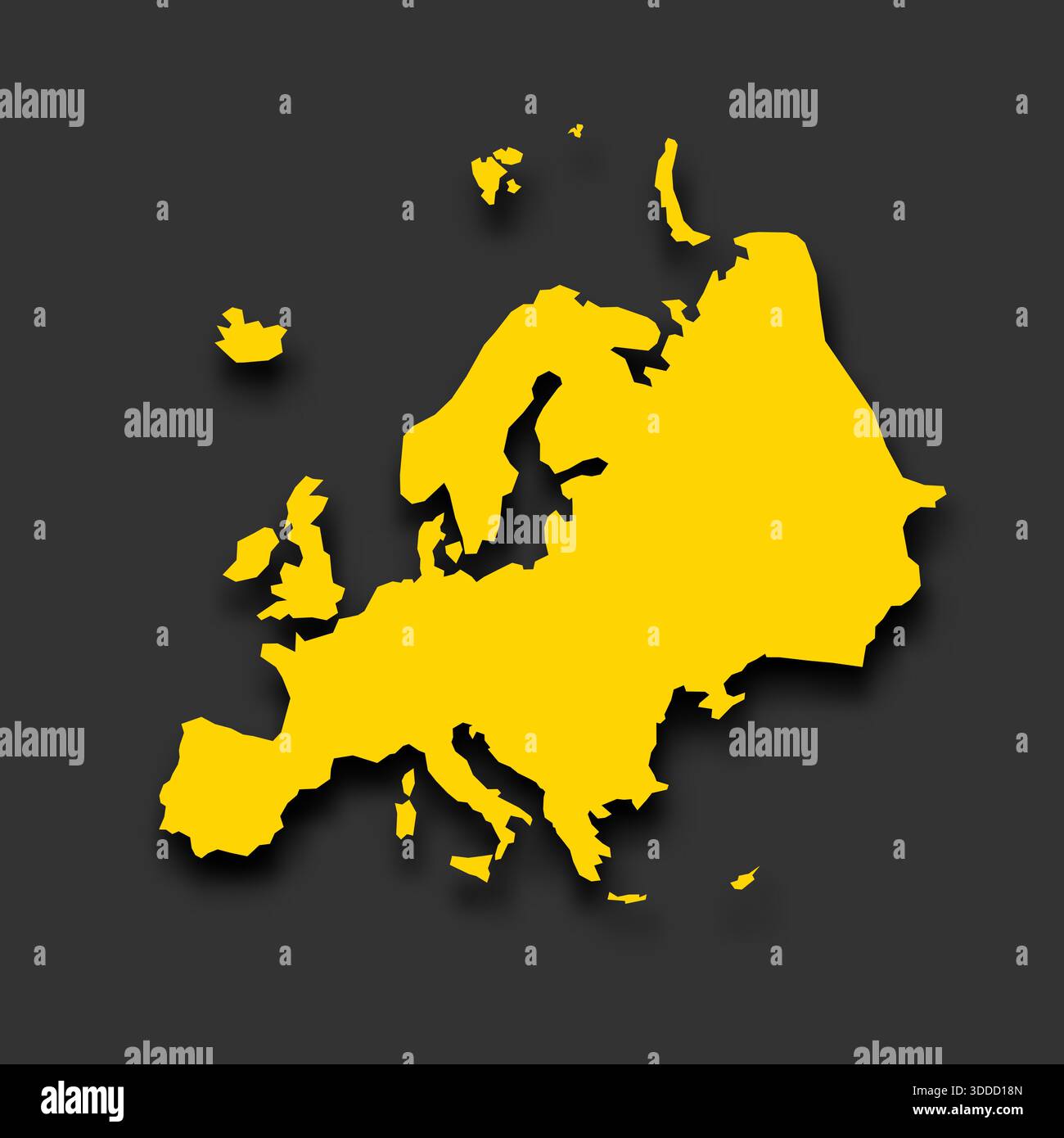 La carte montre la silhouette du continent européen. Il est conçu dans un style vectoriel simple avec une couleur jaune sur un fond sombre. Cette représentation met en évidence les limites. Illustration de Vecteur