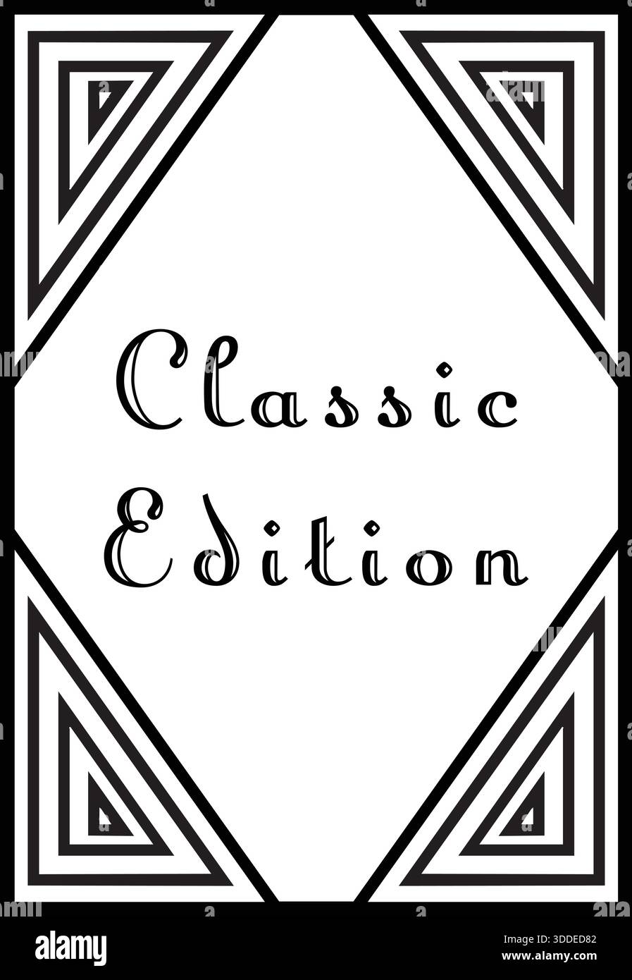 Une affiche verticale avec des coins angulaires art déco noir et blanc et l'en-tête Classic Edition. Illustration de Vecteur