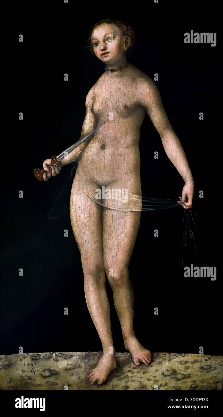 Lucrèce, 1533 Lucas Cranach l'ancien 1472 - 1553 Allemagne allemande ( Lucrèce, héroïne légendaire de la Rome antique, elle était la belle et vertueuse épouse, du noble Lucius Tarquinius Collatinus, sa tragédie a commencé quand elle a été violée par Sextus Tarquinius, fils de Lucius Tarquinius Superbus, le roi étrusque tyrannique de Rome, après avoir exigé un serment de vengeance contre Tarquins de son père et son mari, elle, elle, elle, elle-même poignardus, a été poignardé Lucius Brutus, dans une rébellion qui chassa les Tarquins de Rome, Banque D'Images