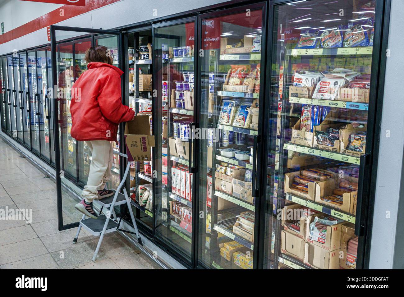 Mexico City Mexique, Santa Maria la Ribera, magasin d'alimentation de supermarché Tiendas 3B, intérieur, portes en verre d'allée de nourriture congelées, aliments emballés de viande laitière, Banque D'Images