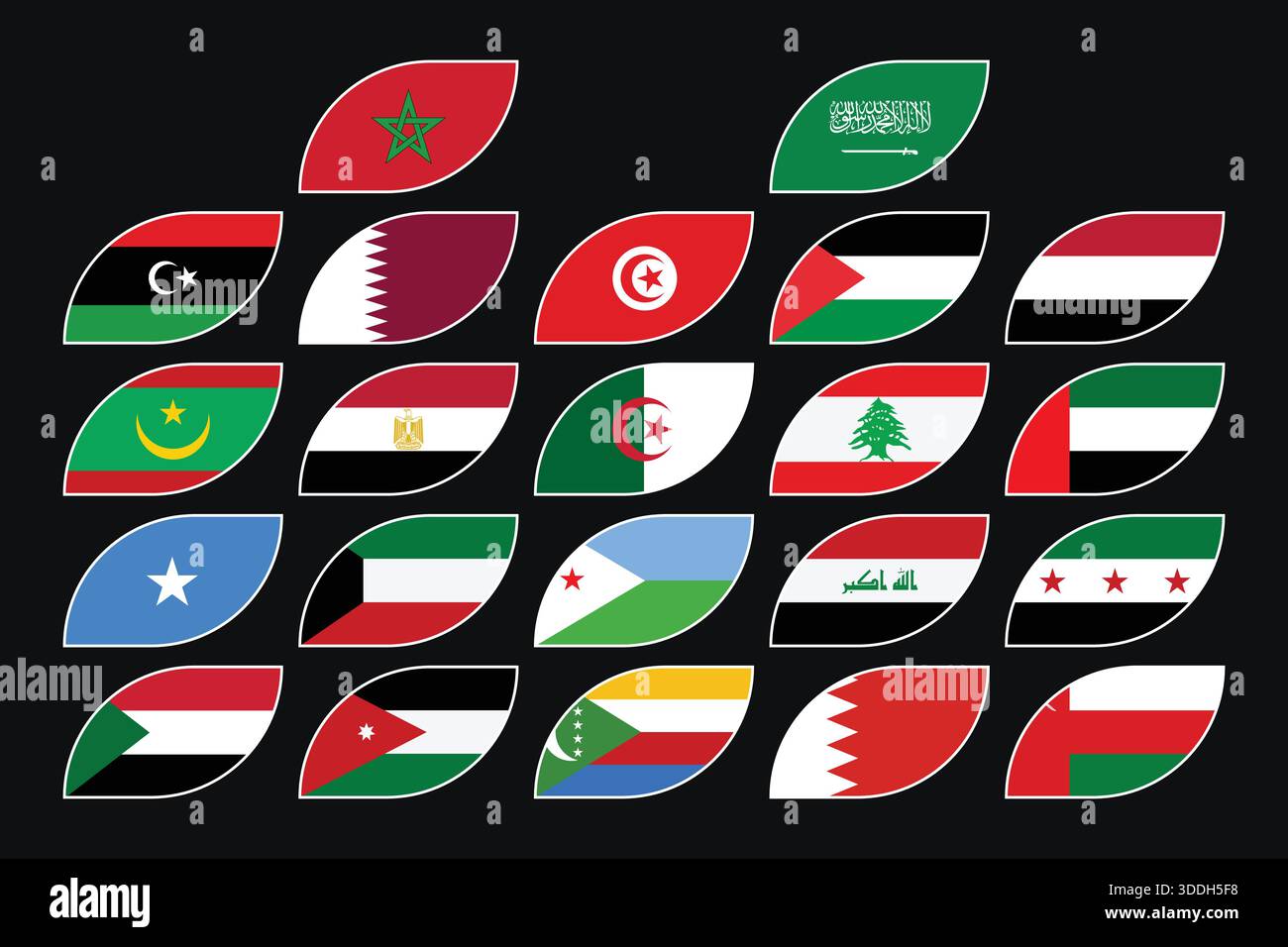 Collection de drapeaux du monde arabe, ensemble de tous les drapeaux de pays du moyen-Orient et d'Afrique du Nord Illustration de Vecteur