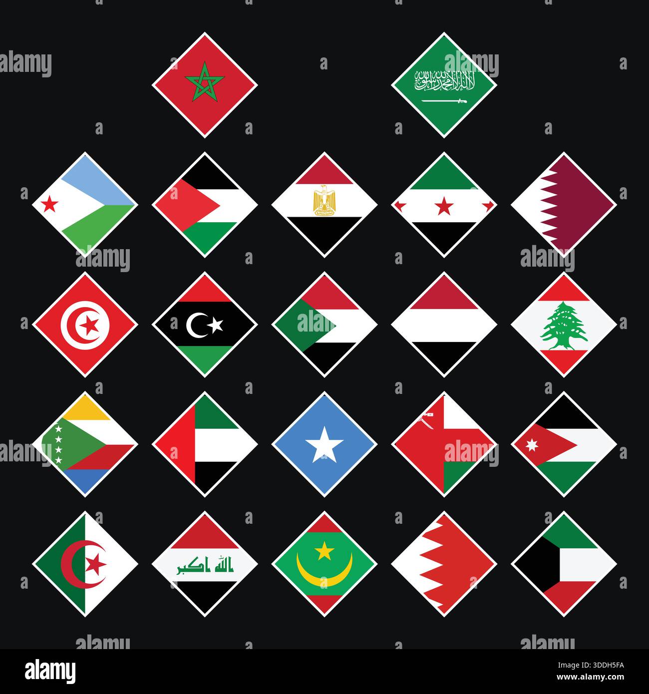 Collection de drapeaux du monde arabe, ensemble de tous les drapeaux de pays du moyen-Orient et d'Afrique du Nord Illustration de Vecteur