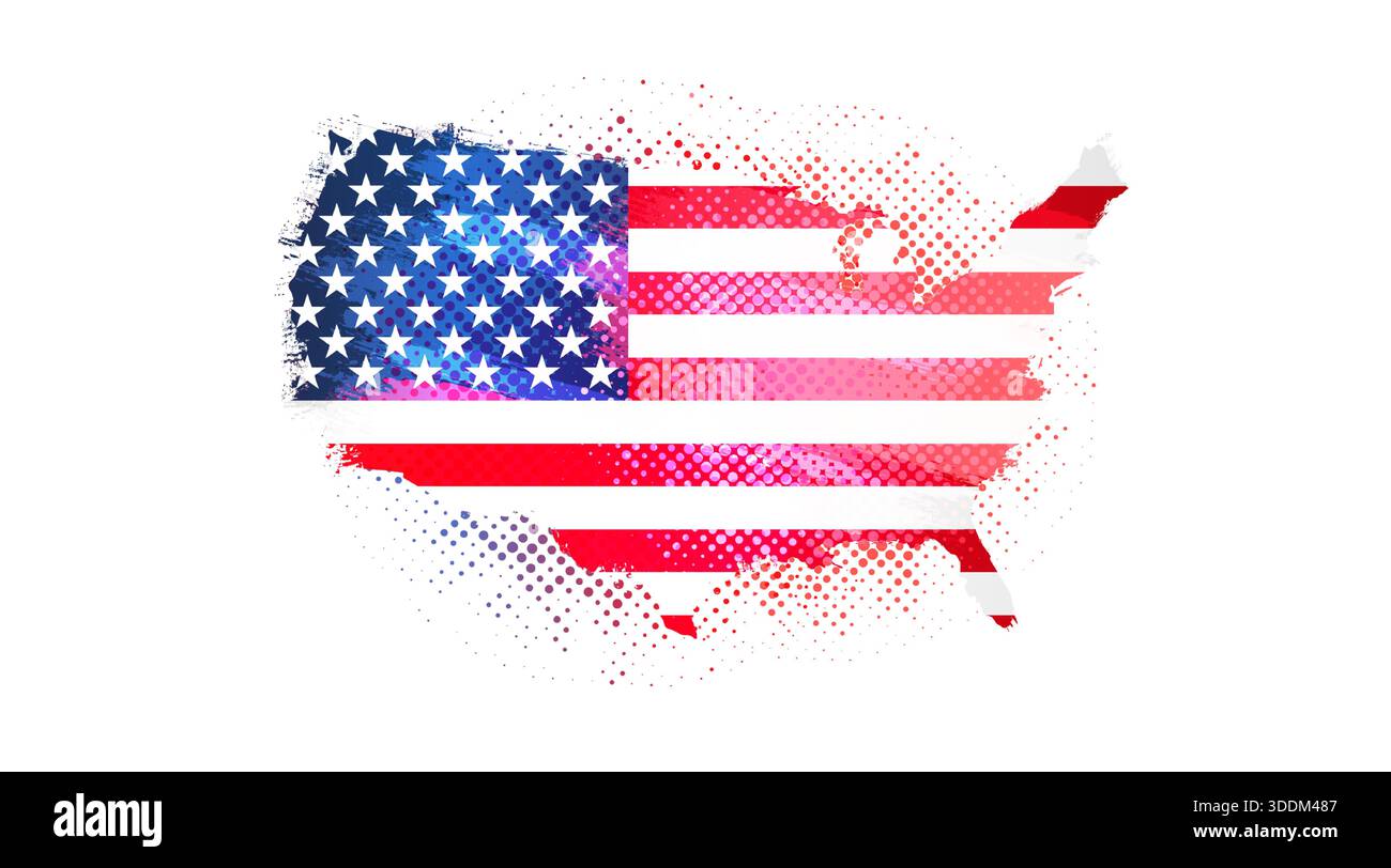 Logo cartographique Creative United States dans un style grunge rétro. Concept de conception de t-shirt. Merch patriotique pour les événements de vacances Illustration de Vecteur