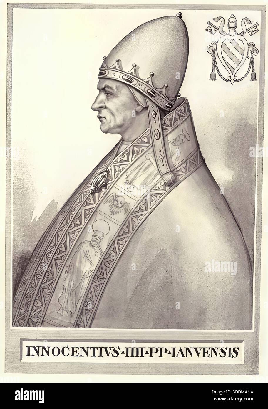 Innocent IV, en fait Sinibaldo de Fieschi (né vers 1195 à Gênes, mort le 7 décembre 1254 à Naples), fut pape des Romains de 1243 jusqu'à sa mort à la fin de 1254. Reproduction historique, authentique, restaurée numériquement d'un original du XIXe siècle. Date d'enregistrement non indiquée. Banque D'Images