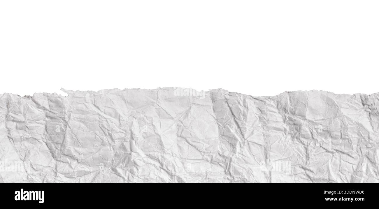 Fond de papier déchiré blanc et texture, feuille de papier froissée isolée Banque D'Images