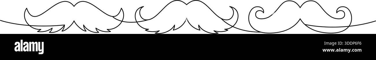 Dessin au trait continu d'une seule moustache. Conception minimale de whisker vectoriel d'une ligne pour les affiches rétro créatives, les logos de barbershop, la marque hipster et Illustration de Vecteur