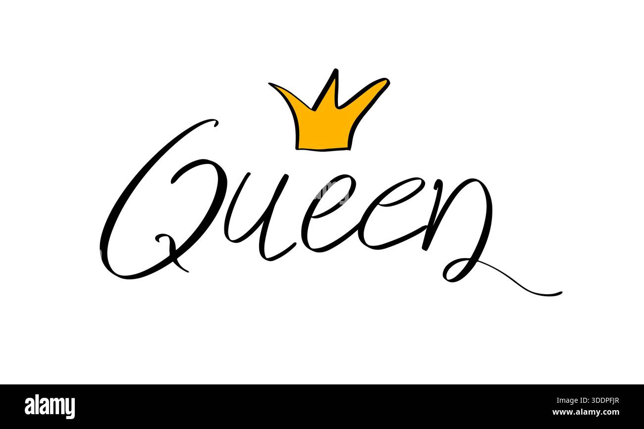 queen crown texte fon calligraphie manuscrite écriture manuscrite script noir couleur reine couronne dorée princesse roi bijoux royal luxe mode royauté que Banque D'Images