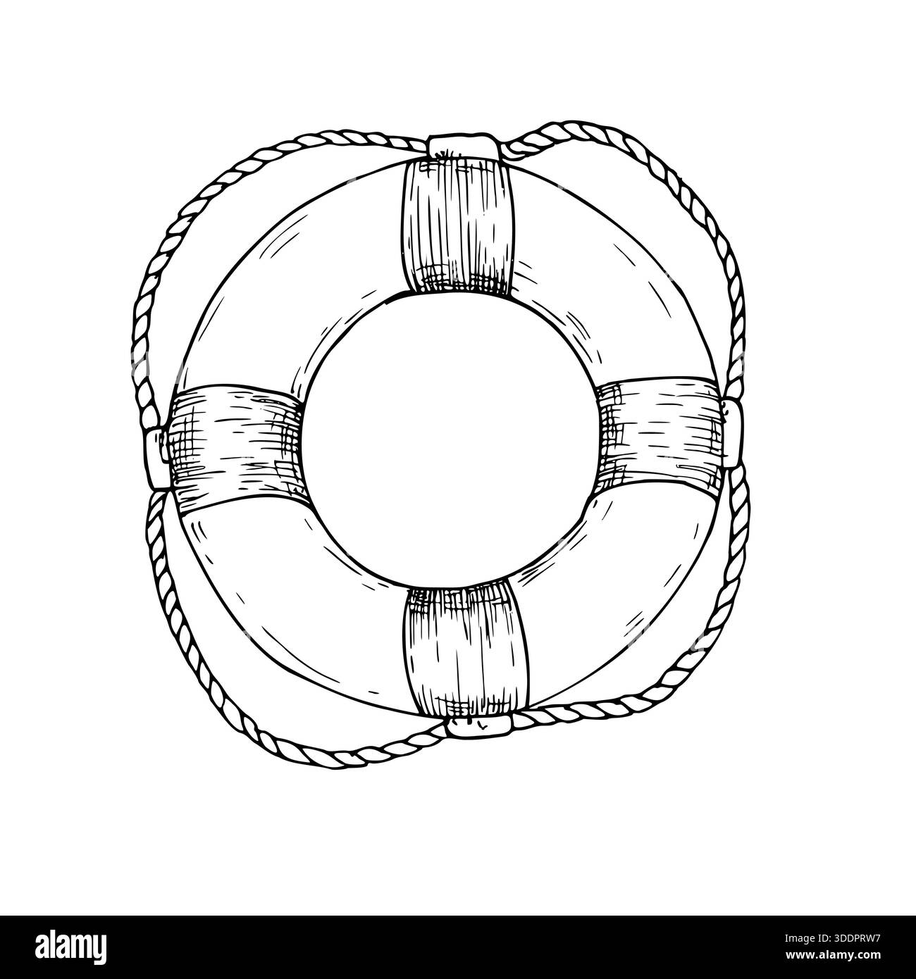 Bouée de sauvetage vectorielle. Illustration linéaire peinte à la main de l'équipement de sécurité et de sauvetage. Croquis monochrome graphique isolé sur fond. Pour les designers, les imprimés Illustration de Vecteur