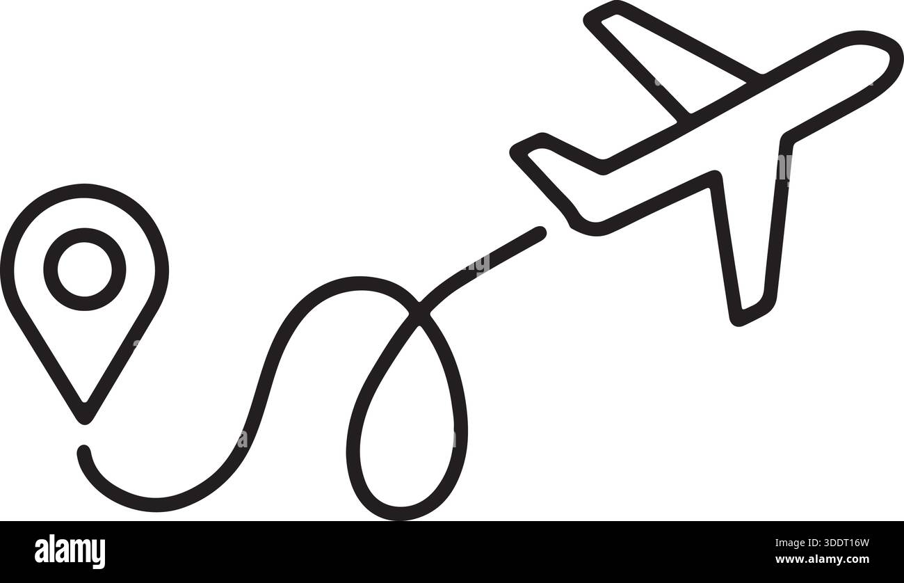 dessin au trait d'avion avec illustration vectorielle de broche de localisation Illustration de Vecteur