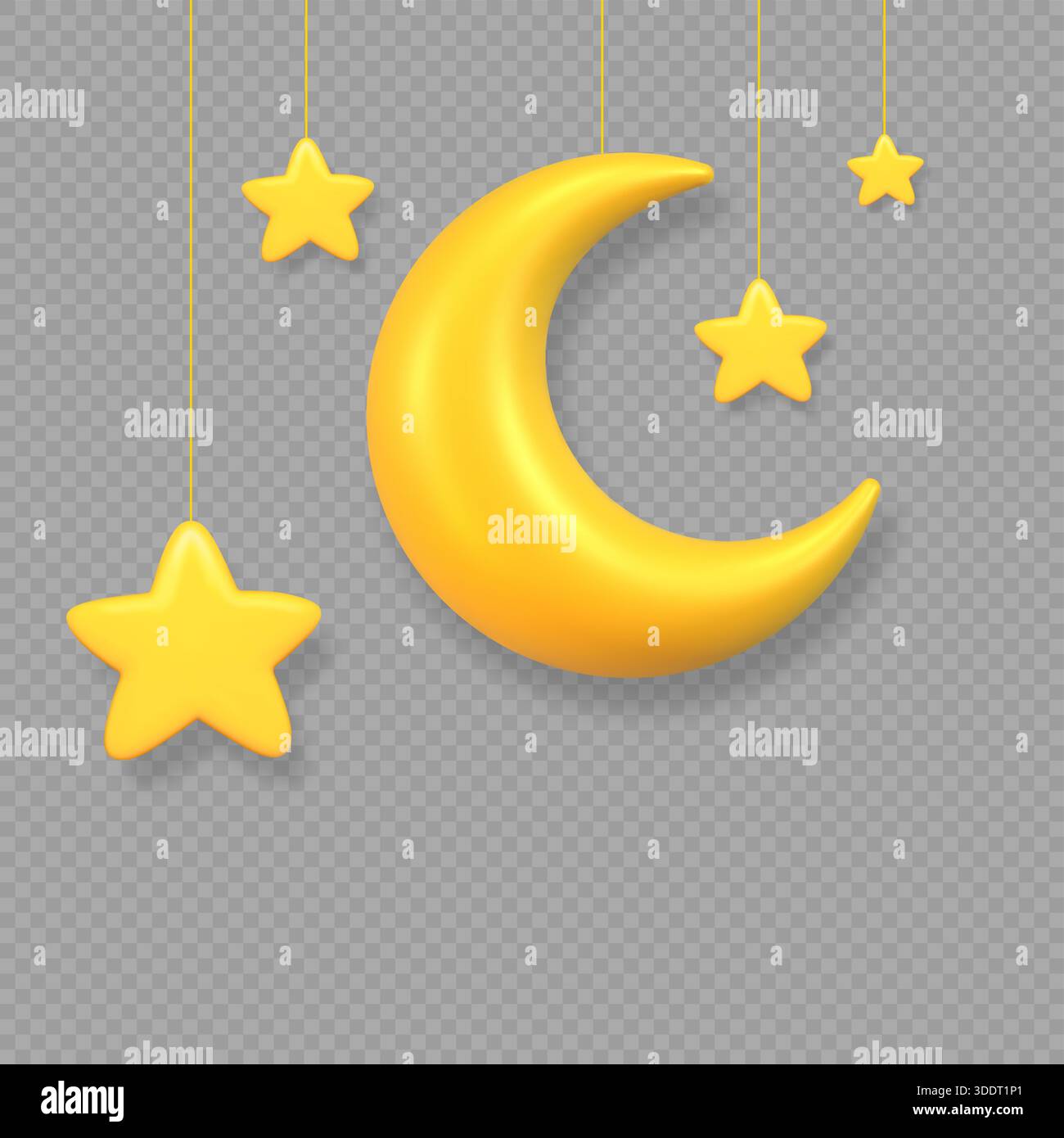 Ensemble lune 3D et étoiles suspendues Illustration de Vecteur