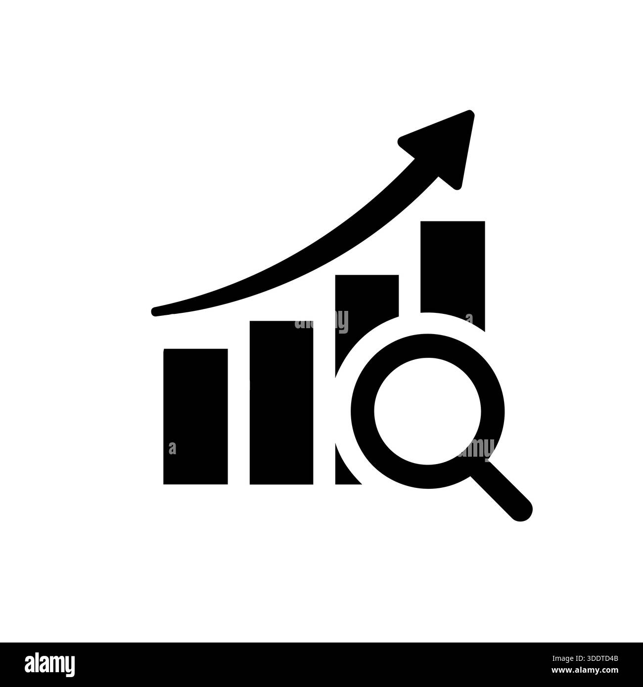 Graphique à barres ascendantes avec optimisation de la conversion de la signalisation Loupe et audit de performance, icône Noir propre Illustration de Vecteur