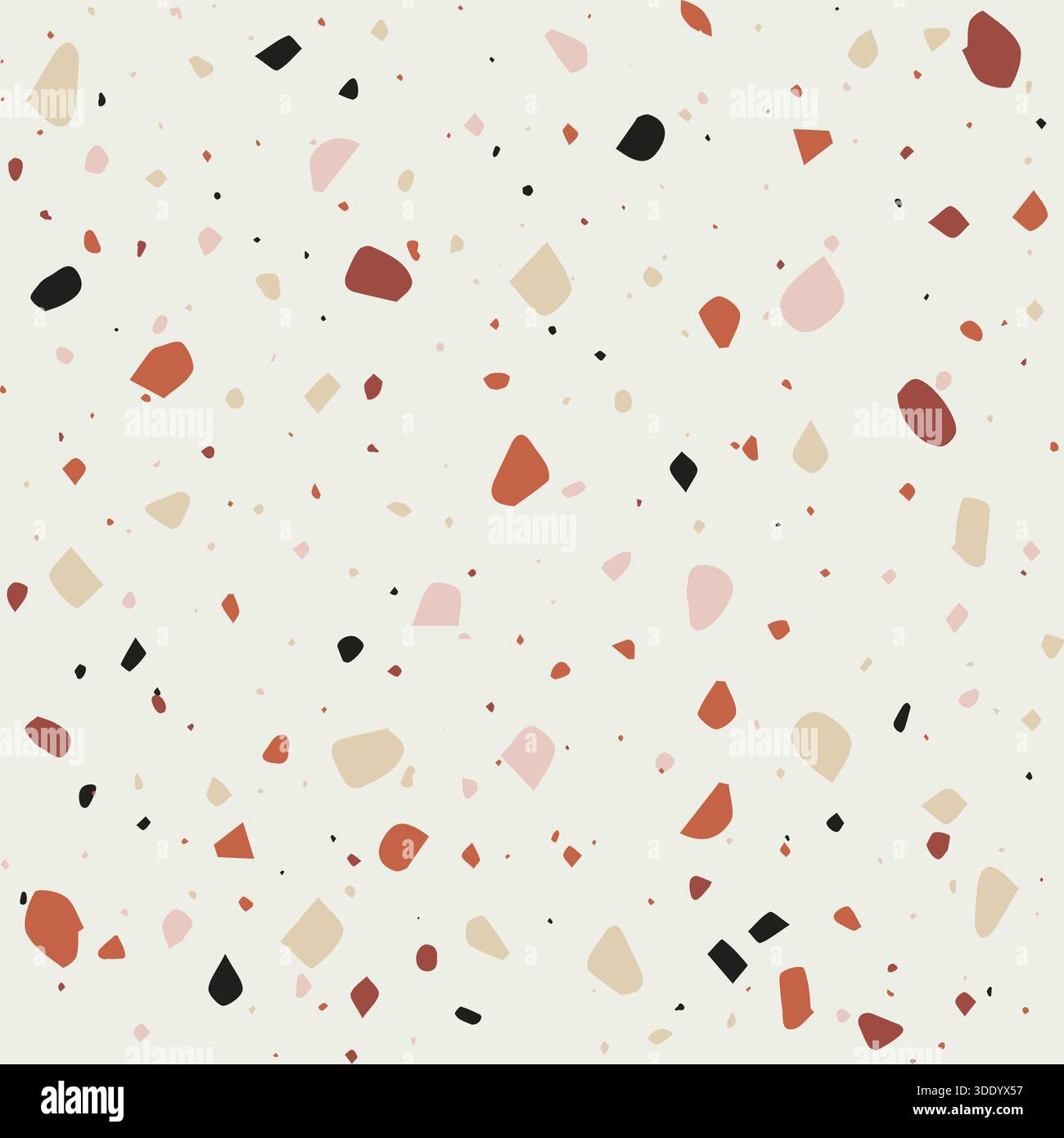 Un motif abstrait vibrant et sans couture avec des taches et des éclats dispersés en terre cuite, rose blush, beige et noir sur un fond crème clair. G Illustration de Vecteur