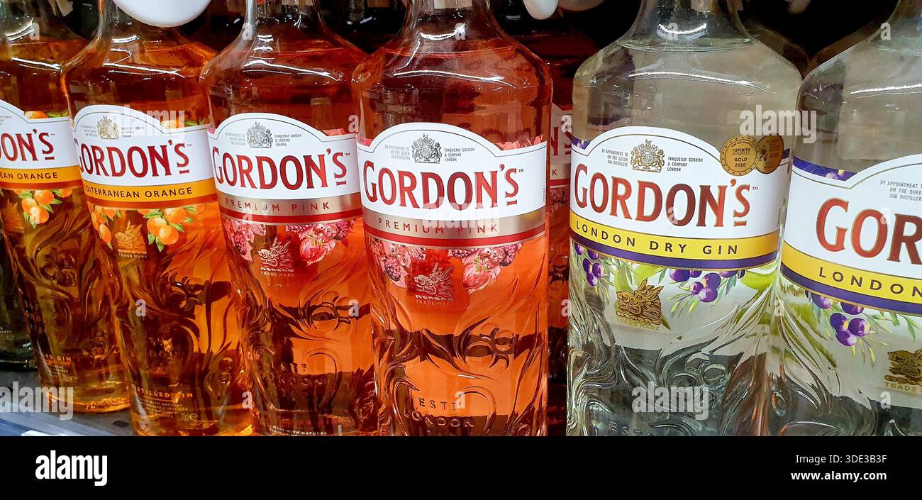 Gordon s London Dry Gin est le gin le plus vendu au monde, réputé pour sa recette secrète, inchangée depuis 1769. Banque D'Images