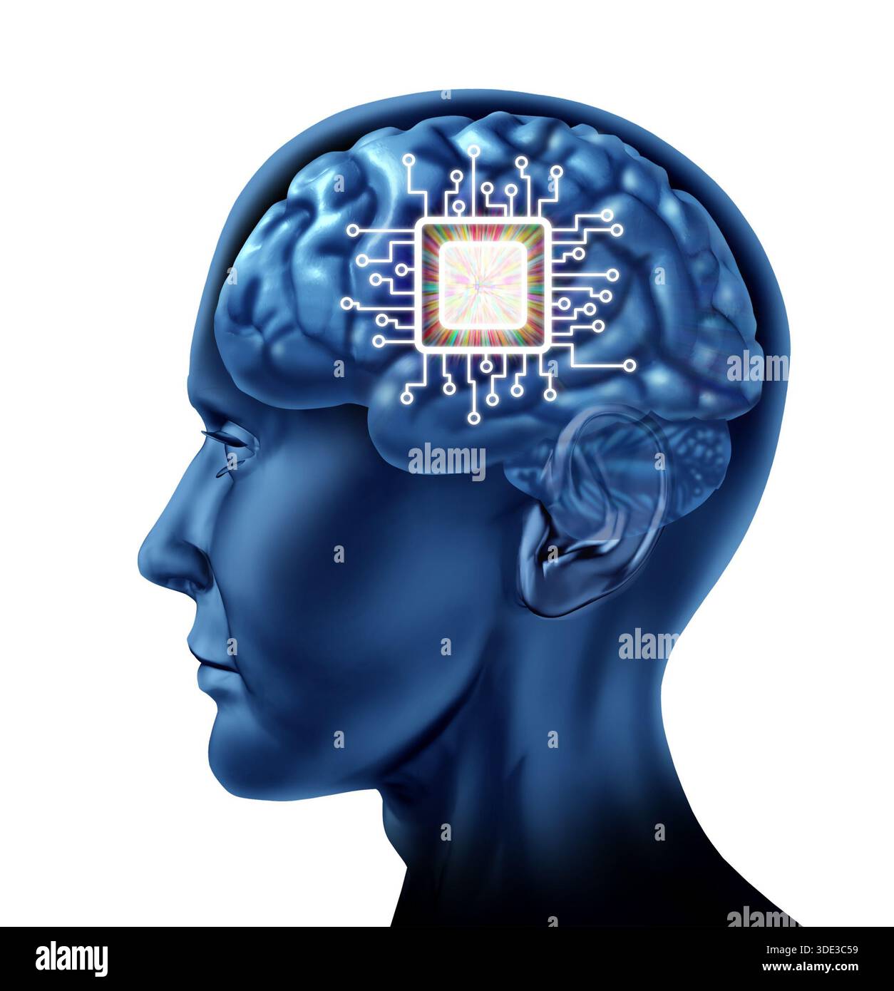 Interface d'ordinateur de puce cérébrale et implant de puce neurologique ou augmentation neuronale humaine utilisant des micro-ordinateurs connectés à l'esprit pour fusionner l'esprit Banque D'Images