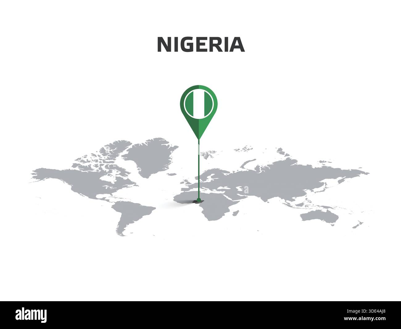 Nigeria emplacement PIN sur la carte du monde avec drapeau dans le corps de PIN Illustration de Vecteur