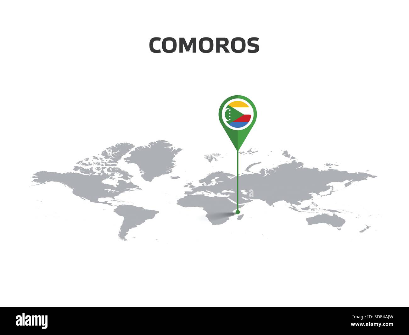 COMORES emplacement PIN sur la carte du monde avec drapeau dans le corps de PIN Illustration de Vecteur