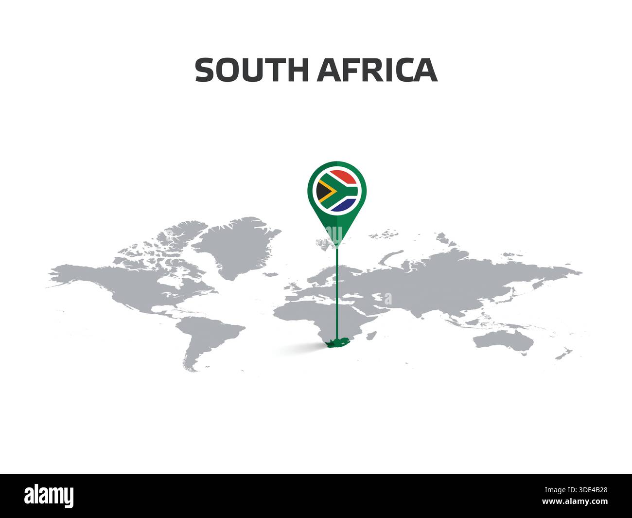 AFRIQUE DU SUD emplacement PIN sur la carte du monde avec drapeau dans le corps de PIN Illustration de Vecteur