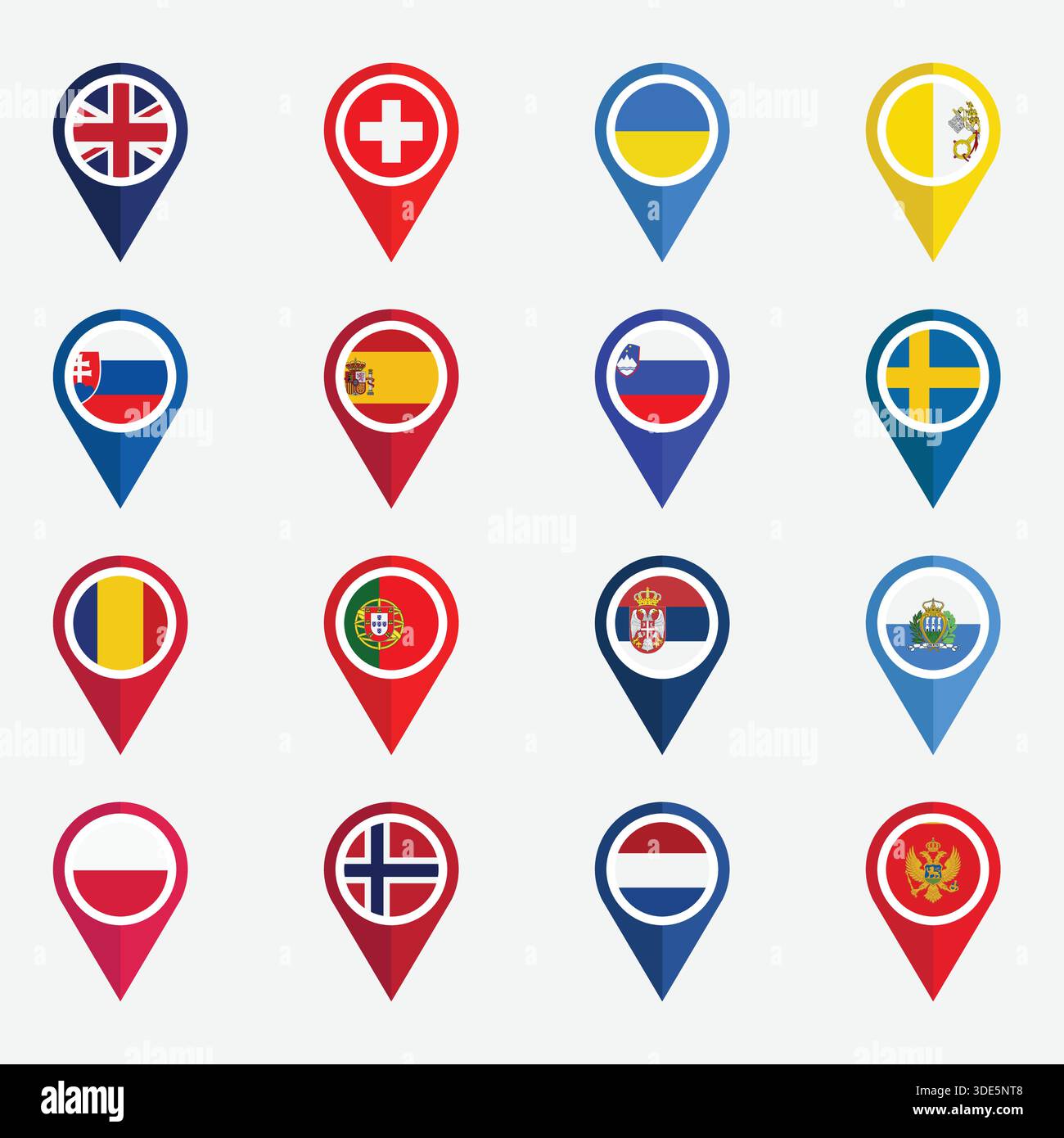 Ensemble de différents drapeaux avec icônes d'emplacement Illustration de Vecteur