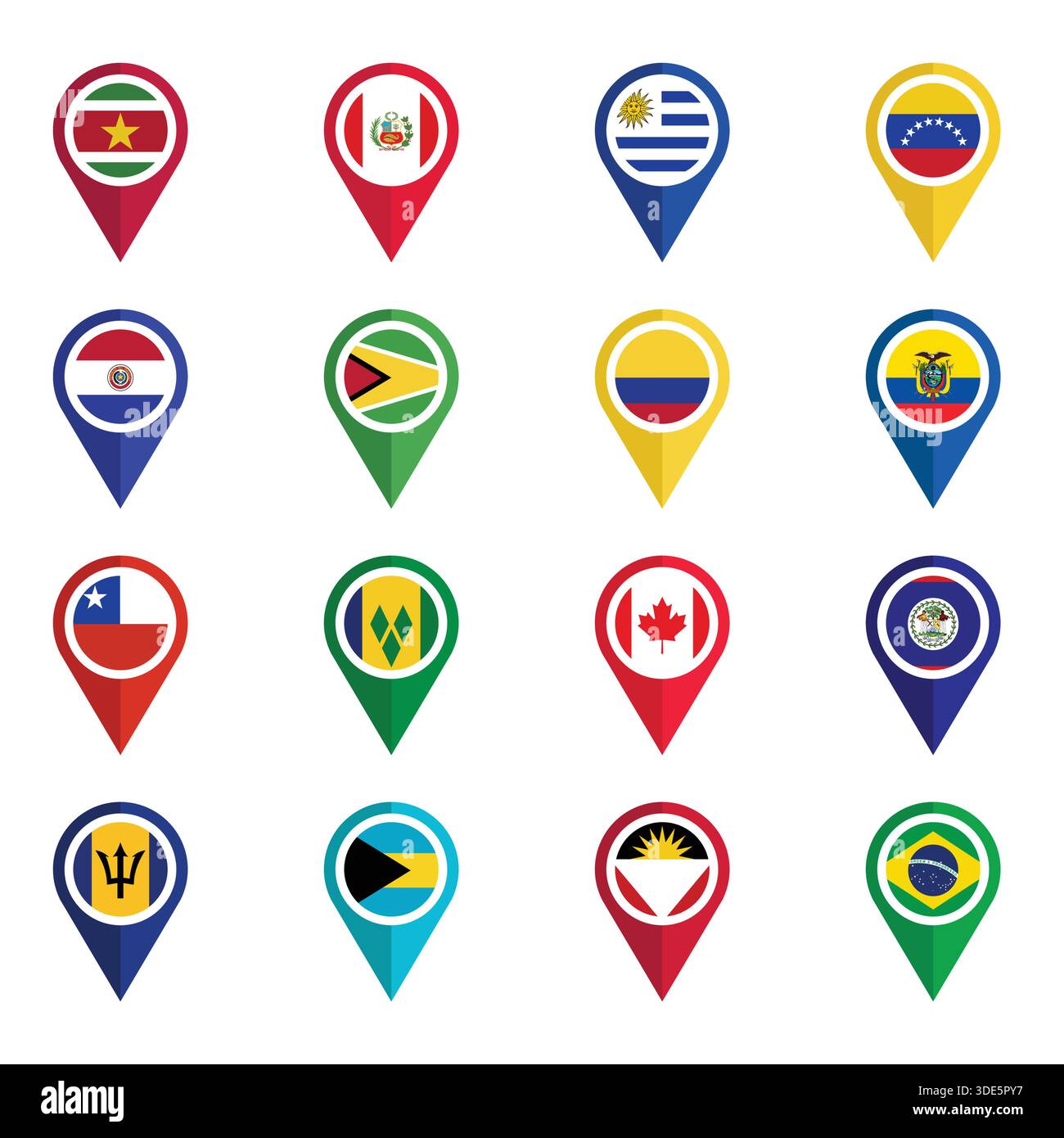 Ensemble de différents drapeaux avec icônes d'emplacement Illustration de Vecteur