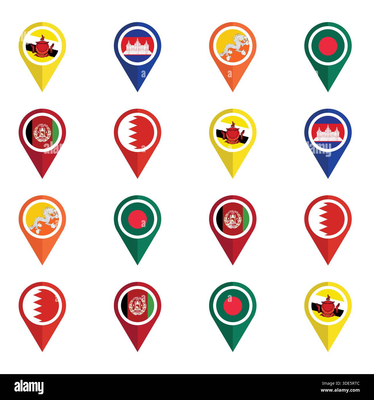 Ensemble de différents drapeaux avec icônes d'emplacement Illustration de Vecteur
