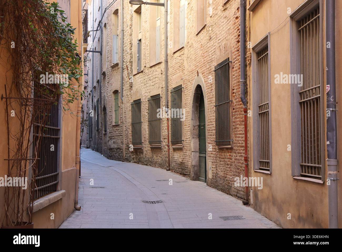 Rue typique dans la vieille ville, ville de Perpignan, département des Pyrénées Orientales, France Banque D'Images