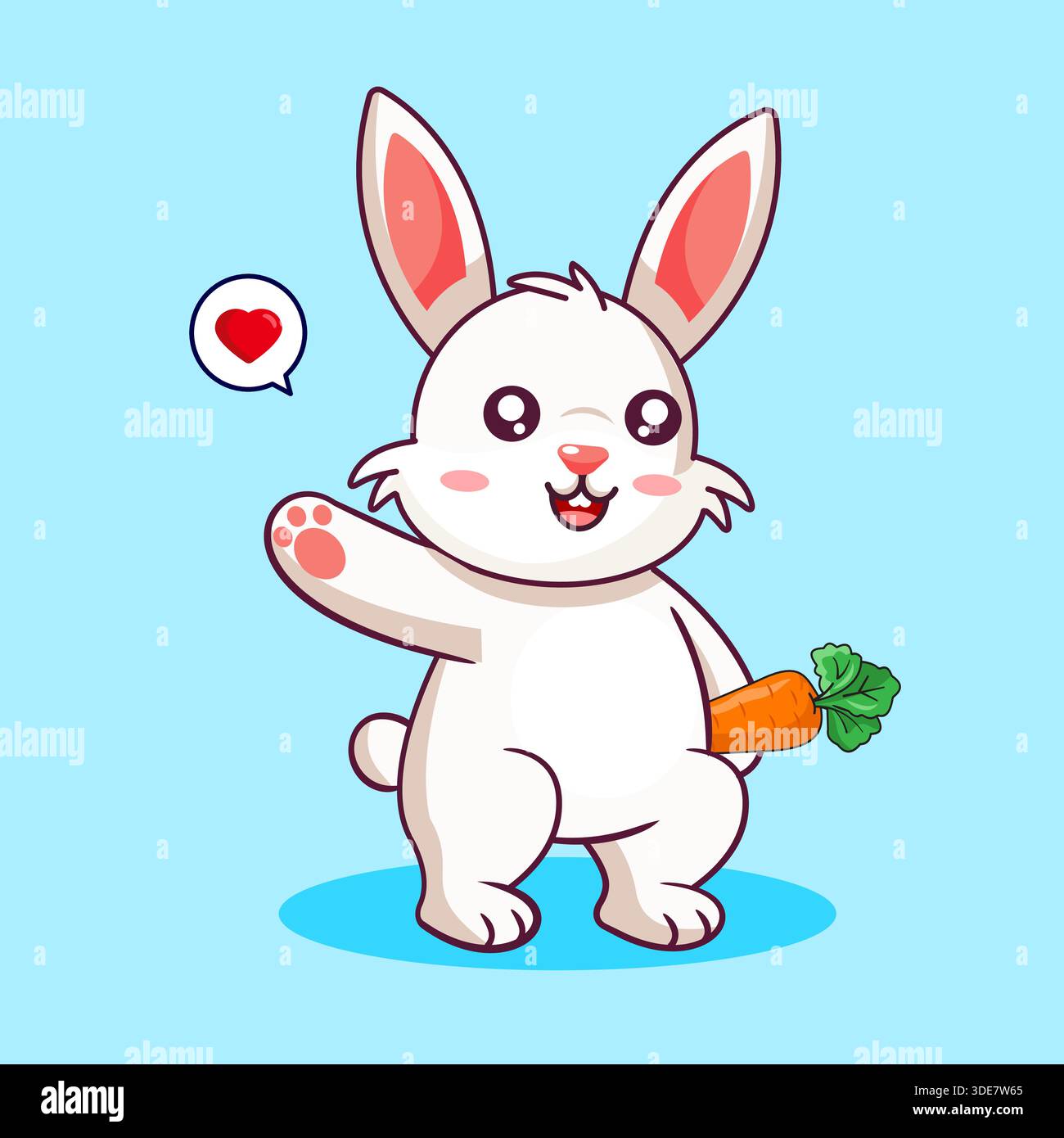 Adorable Cartoon Bunny apportant une carotte et agitant Hello Vector illustration dessin animé Illustration de Vecteur