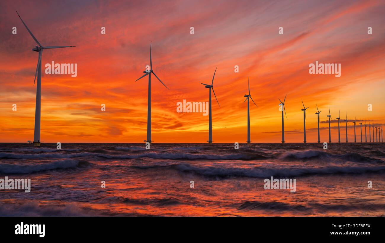 conception d'eolienne offshore de grande puissance. illustration 3d. Banque D'Images