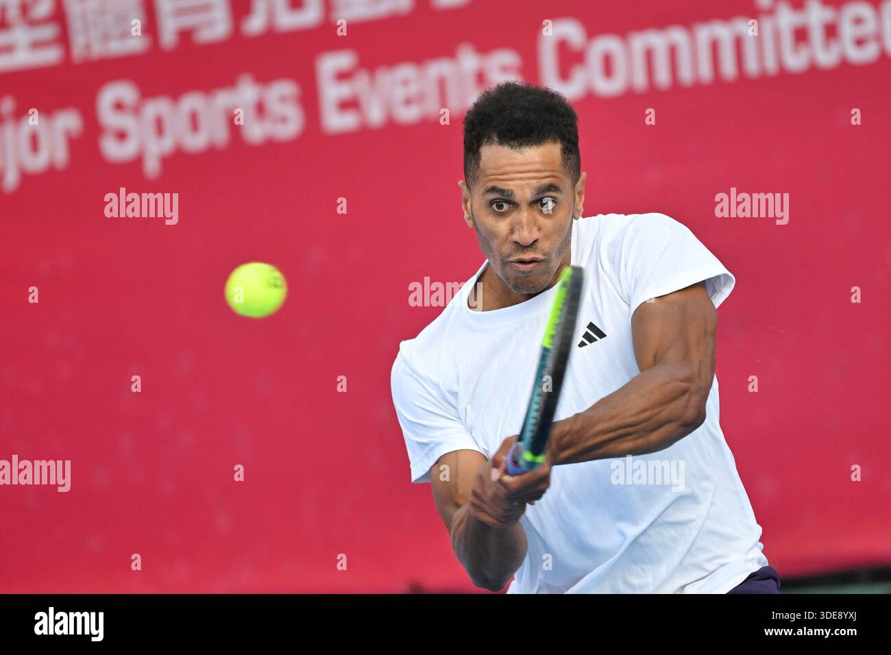 Michael Mmoh, joueur de tennis américain, lors d'un match au Hong Kong Tennis Open (ATP250) le 6 janvier 2026 à Hong Kong. (Photo de Kobe Li/Nexpher images) Banque D'Images