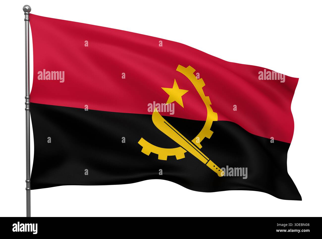 Agitant drapeau angolais isolé sur fond blanc Banque D'Images
