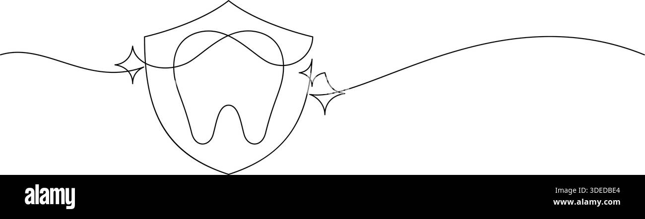 protection de symbole de dent dentaire protection ligne continue brillante dessin minimalisme décoratif art copie espace Illustration de Vecteur