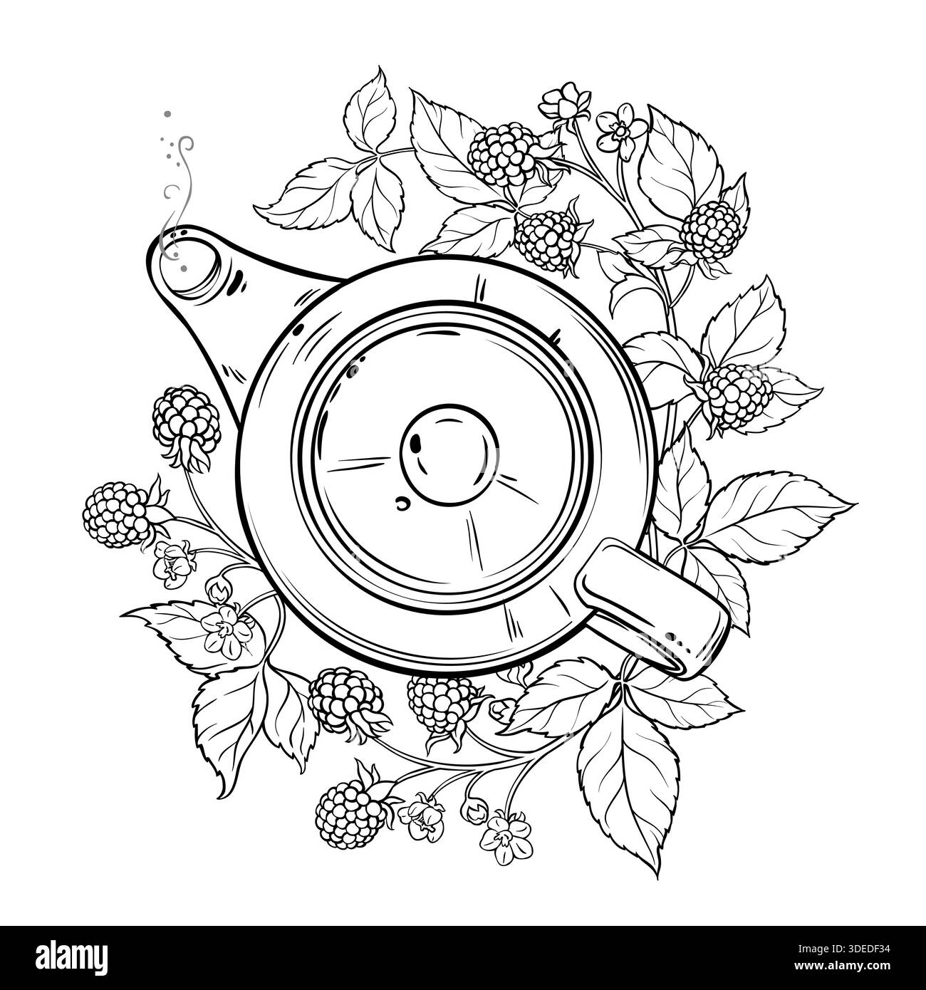 BlackBerry Tea in Teapot Aroma Drink illustration. Vecteur isolé pour la conception et la décoration pour cafétéria, affiches, bannières, cartes. Illustration de Vecteur