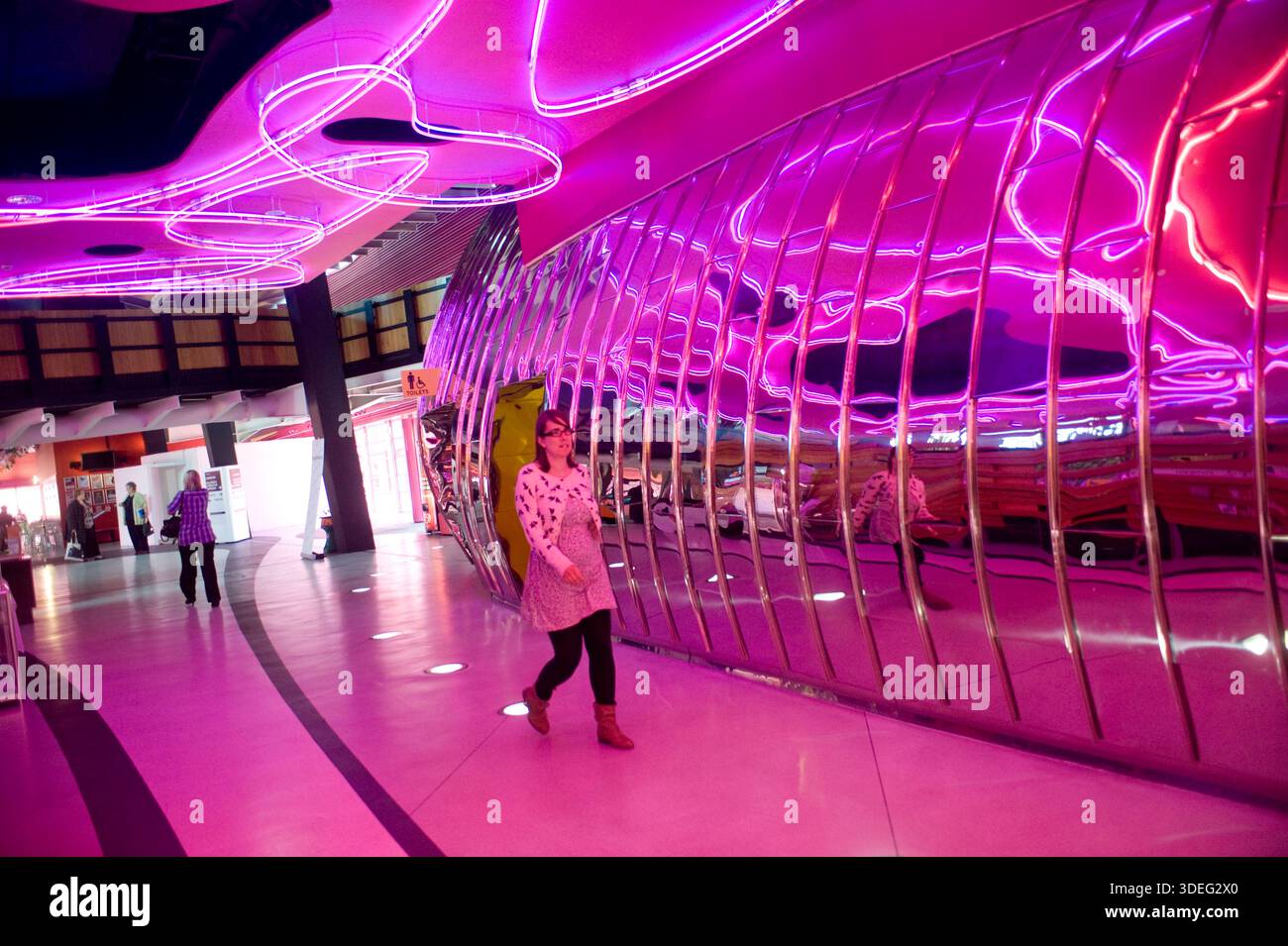Le public un lieu polyvalent et une galerie d'art à West Bromwich, West Midlands, Royaume-Uni. Conçu par l'architecte Will Alsop, le public était un lieu artistique polyvalent magenta et noir saisissant à West Bromwich, dans les West Midlands. Ouvert en 2008 après des retards importants et des dépassements de budget, les fenêtres audacieuses et irrégulières du bâtiment et les espaces intérieurs « en forme de blob » étaient destinés à revitaliser la zone. Malgré l'accueil de divers projets communautaires et galeries d'art numérique, il a dû faire face à des coûts de fonctionnement élevés. Il a fermé en 2013 et a ensuite été converti en un sixième collège. Banque D'Images