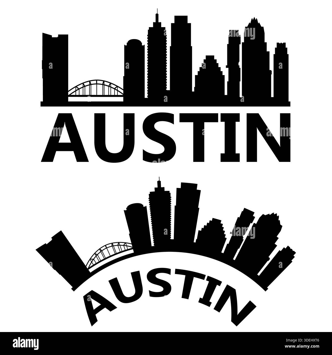 Silhouette d'Austin Texas Skyline. Signe de skyline Austin USA. Paysage urbain design. style plat. Banque D'Images
